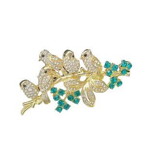 Gold Tone Crystal Bird Brooch Pin